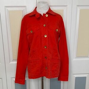 Cabi Orange Red Button Front Utility Jacket Women's Size Medium